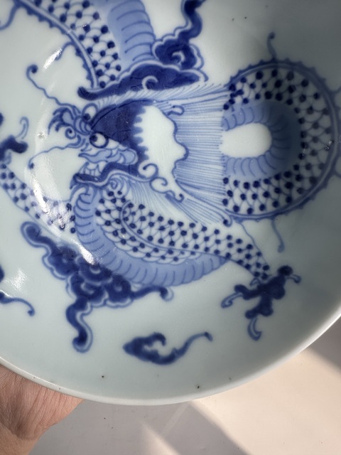 古玩陶瓷青花過墻龍紋碗拍賣,當前價格2888元
