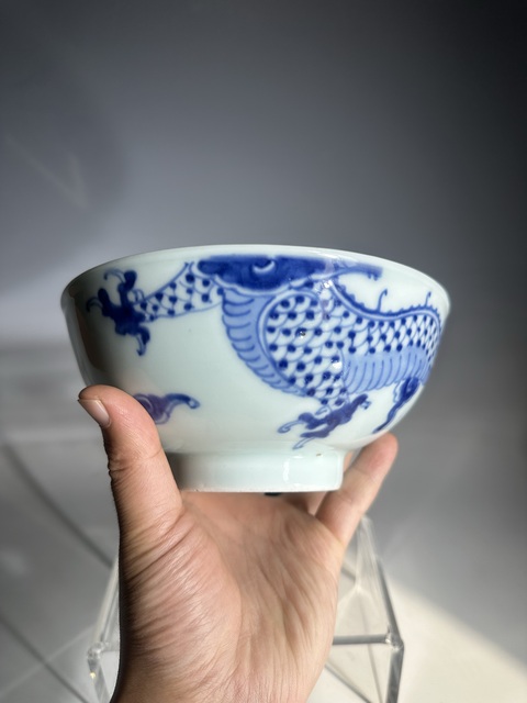 古玩陶瓷青花過墻龍紋碗拍賣,當前價格2888元