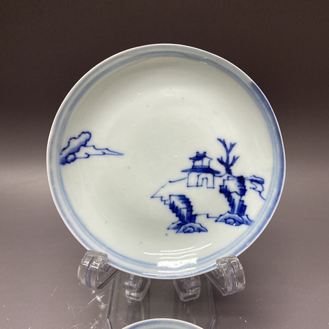 古玩陶瓷清雍正·樓閣山水青花杯碟拍賣,當(dāng)前價格2000元