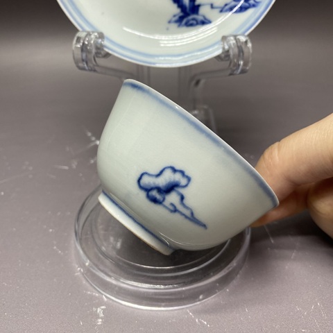 古玩陶瓷清雍正·樓閣山水青花杯碟拍賣,當(dāng)前價格2000元