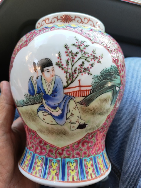 古玩陶瓷粉彩開光人物故事罐真品鑒賞圖