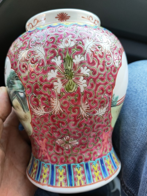 古玩陶瓷粉彩開光人物故事罐真品鑒賞圖