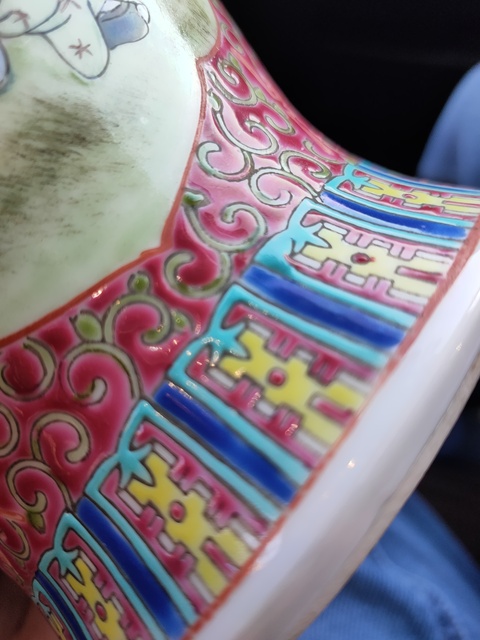 古玩陶瓷粉彩開光人物故事罐真品鑒賞圖