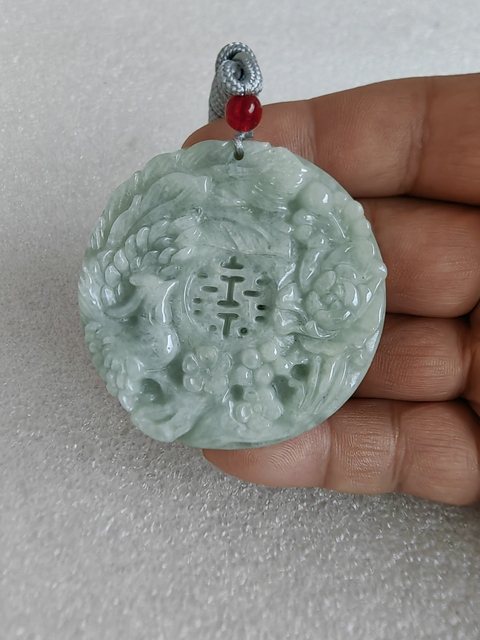 古玩玉器天然翡翠雕“鳳凰牡丹”牌拍賣，當前價格480元