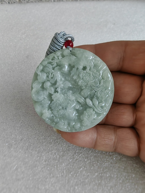 古玩玉器天然翡翠雕“鳳凰牡丹”牌拍賣，當前價格480元