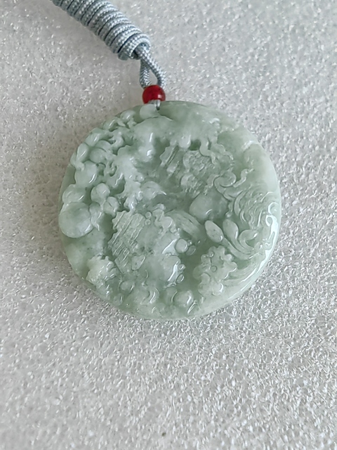 古玩玉器天然翡翠雕“鳳凰牡丹”牌拍賣，當前價格480元