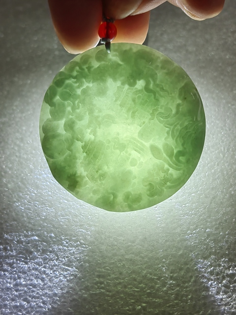 古玩玉器天然翡翠雕“鳳凰牡丹”牌拍賣，當前價格480元