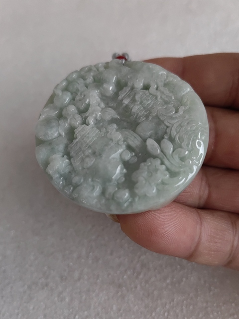 古玩玉器天然翡翠雕“鳳凰牡丹”牌拍賣，當前價格480元