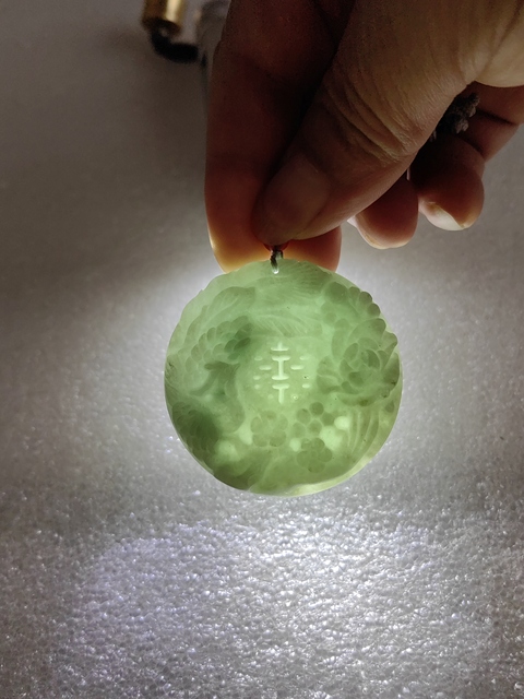 古玩玉器天然翡翠雕“鳳凰牡丹”牌拍賣，當前價格480元