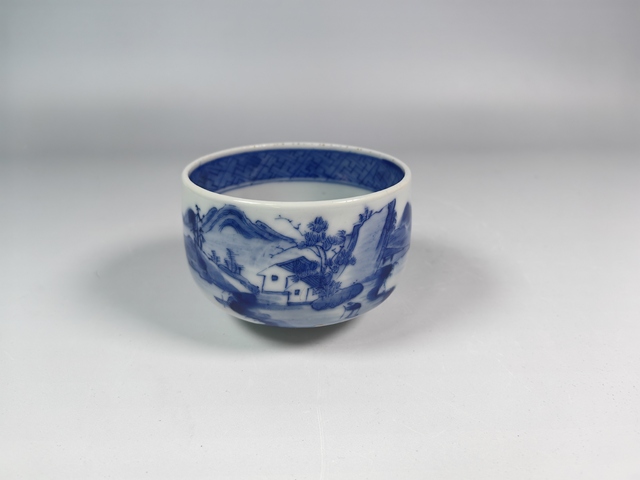 古玩陶瓷道光風景山水人物紋青花主人杯真品鑒賞圖