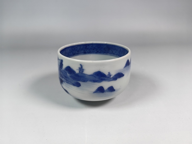 古玩陶瓷道光風景山水人物紋青花主人杯真品鑒賞圖