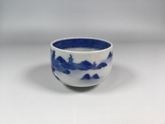 古玩陶瓷道光風景山水人物紋青花主人杯真品鑒賞圖