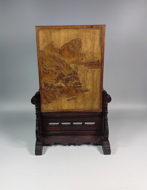 古玩雜項(xiàng)晚清民國竹刻風(fēng)景山水瓷板真品鑒賞圖