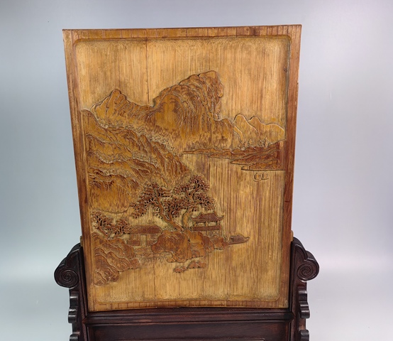 古玩雜項(xiàng)晚清民國竹刻風(fēng)景山水瓷板真品鑒賞圖