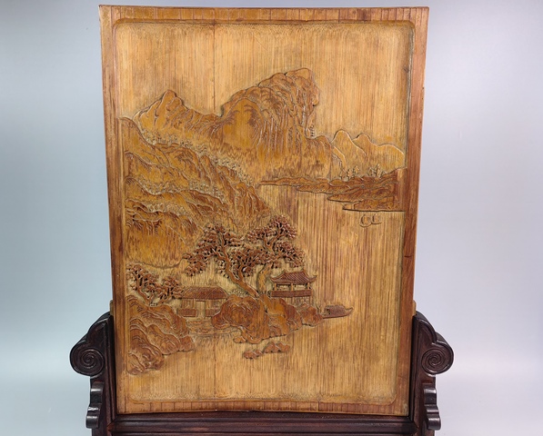 古玩雜項(xiàng)晚清民國竹刻風(fēng)景山水瓷板真品鑒賞圖