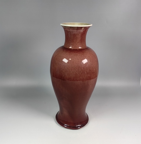 古玩陶瓷清中豇豆紅釉觀音瓶真品鑒賞圖