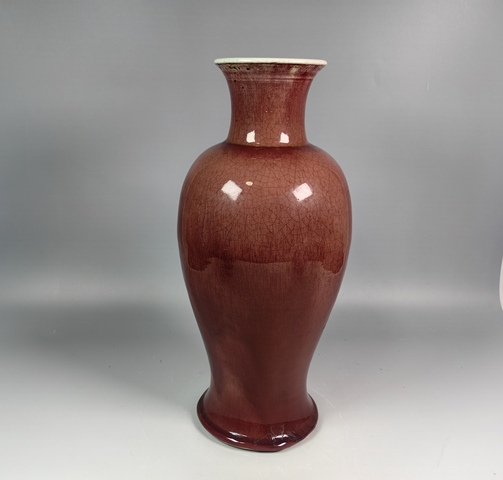 古玩陶瓷清中豇豆紅釉觀音瓶真品鑒賞圖
