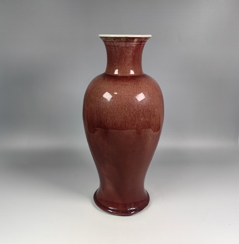 古玩陶瓷清中豇豆紅釉觀音瓶真品鑒賞圖