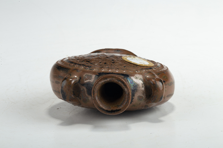 古玩陶瓷民國·醬釉幾何紋雙系扁壺拍賣，當前價格1280元