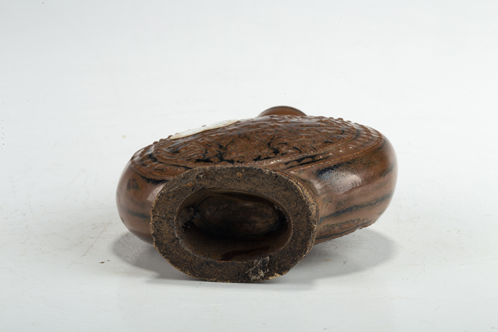 古玩陶瓷民國·醬釉幾何紋雙系扁壺拍賣，當前價格1280元