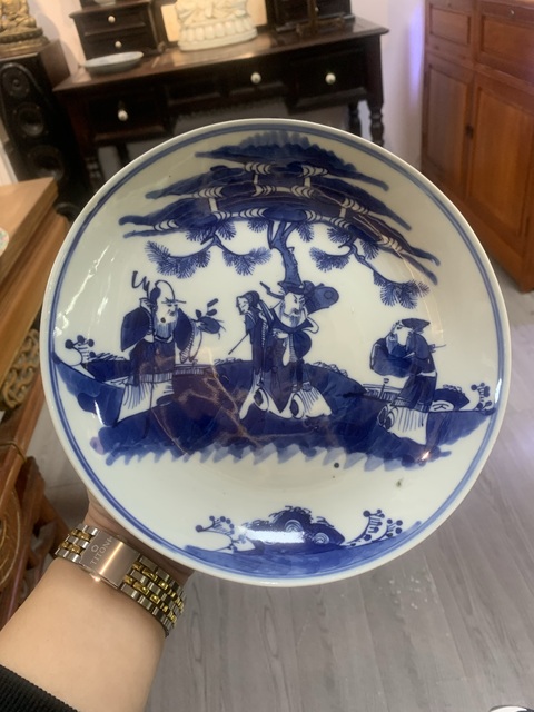 古玩陶瓷青花三星高照盤真品鑒賞圖