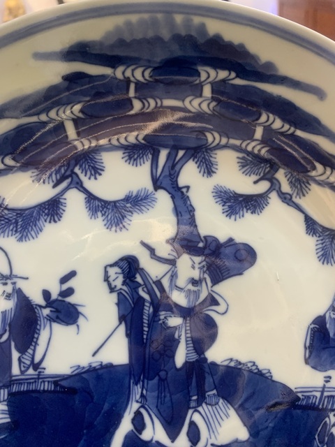 古玩陶瓷青花三星高照盤真品鑒賞圖