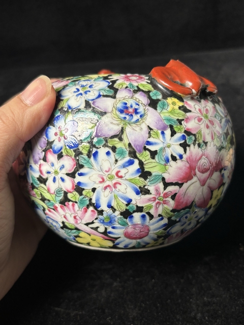 古玩陶瓷粉彩百花不落地螭龍洗真品鑒賞圖