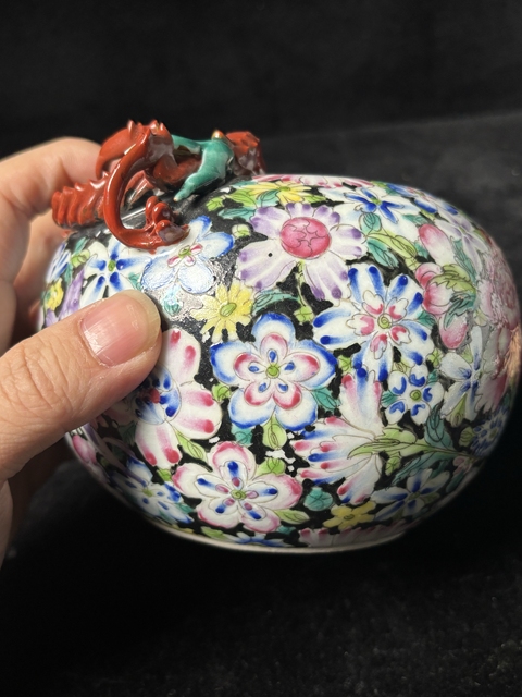 古玩陶瓷粉彩百花不落地螭龍洗真品鑒賞圖