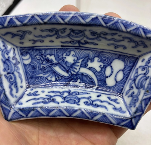 古玩陶瓷清早期 青花海水怪獸格洗真品鑒賞圖