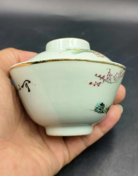 古玩陶瓷民國粉彩人物故事陶淵明愛菊小蓋碗拍賣,當前價格680元