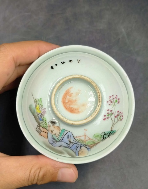 古玩陶瓷民國粉彩人物故事陶淵明愛菊小蓋碗拍賣,當前價格680元