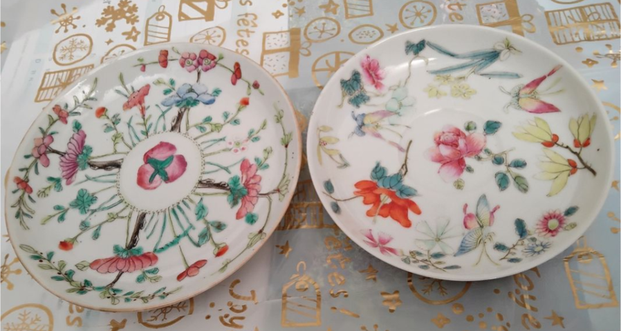 古玩陶瓷清晚期 粉彩四季花卉紋盤真品鑒賞圖