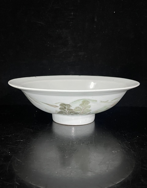 古玩陶瓷淺降彩山水詩文大碗拍賣,當前價格1200元