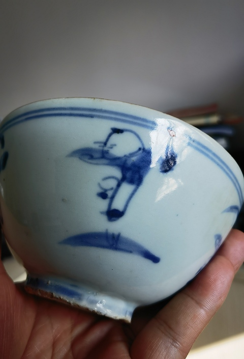 古玩陶瓷青花嬰戲圖茶碗真品鑒賞圖