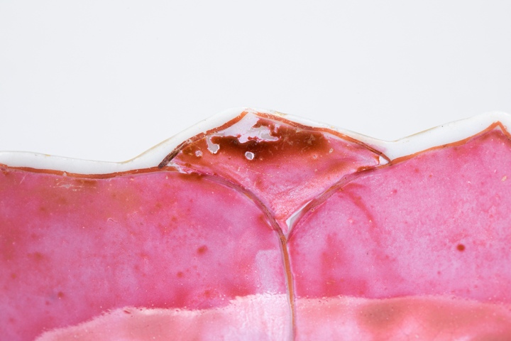 古玩陶瓷蓮瓣花卉堆塑粉彩杯盤真品鑒賞圖