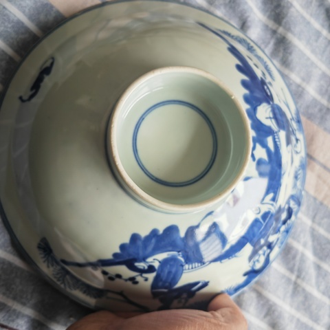 古玩陶瓷青花三星高照折沿碗真品鑒賞圖