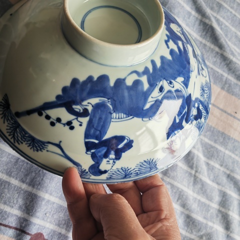 古玩陶瓷青花三星高照折沿碗真品鑒賞圖