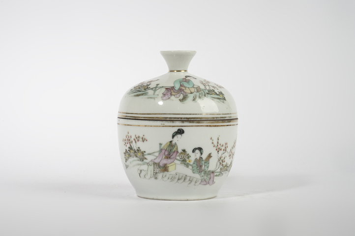 古玩陶瓷民國·俞子清粉彩仕女紋蓋缸真品鑒賞圖