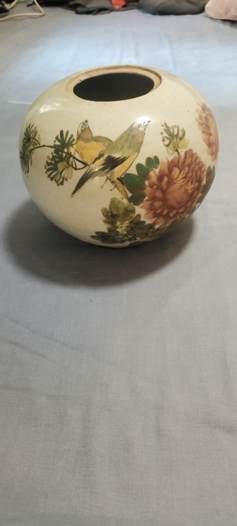 古玩陶瓷花鳥紋西瓜罐真品鑒賞圖