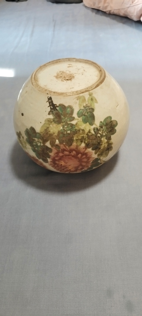 古玩陶瓷花鳥紋西瓜罐真品鑒賞圖