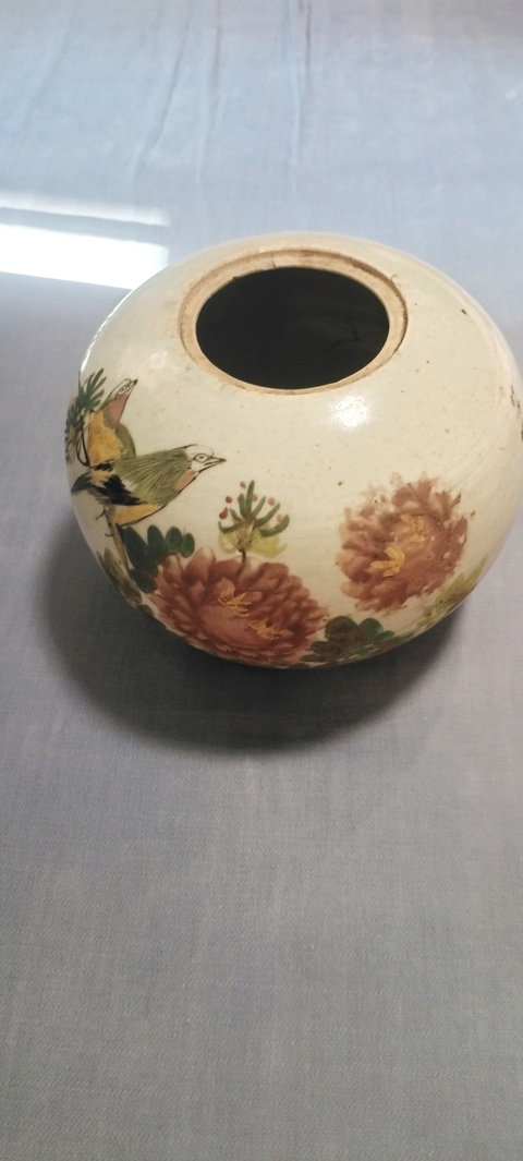 古玩陶瓷花鳥紋西瓜罐真品鑒賞圖