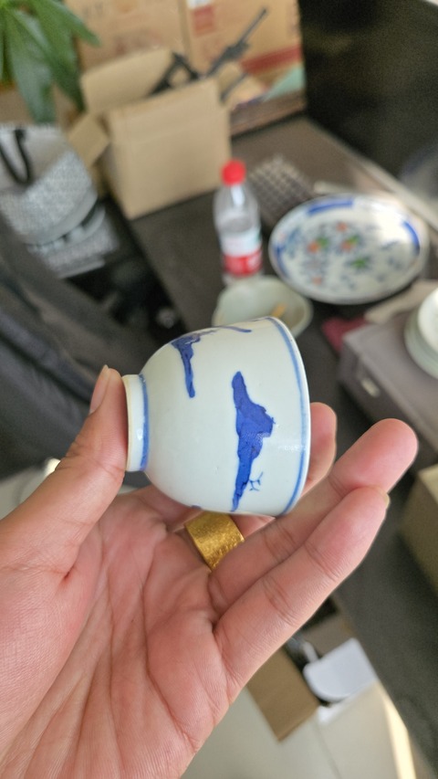 古玩陶瓷青花人物故事杯真品鑒賞圖