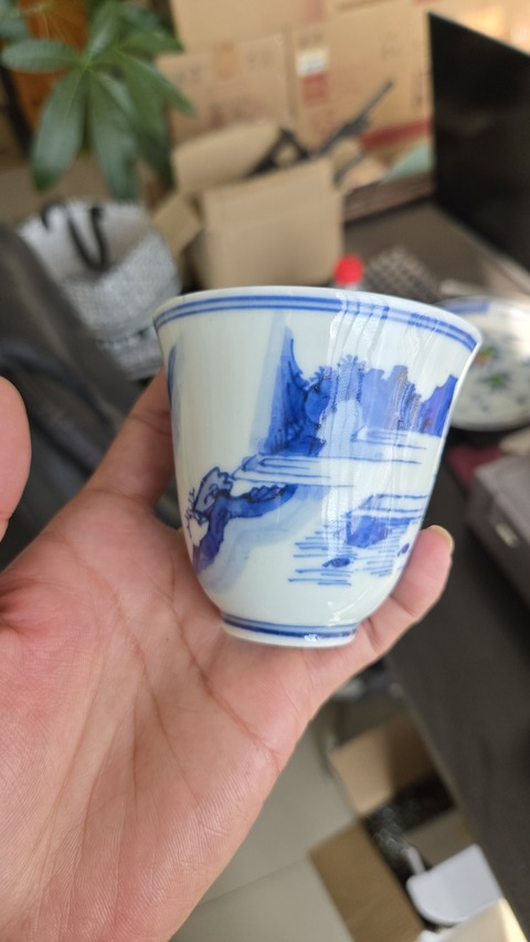 古玩陶瓷青花人物鈴鐺杯（日本）真品鑒賞圖