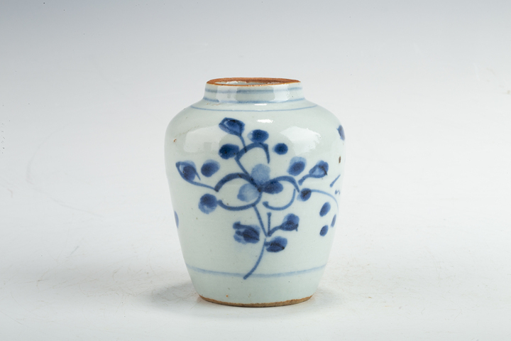 古玩陶瓷明末清初·青花花卉紋小罐真品鑒賞圖