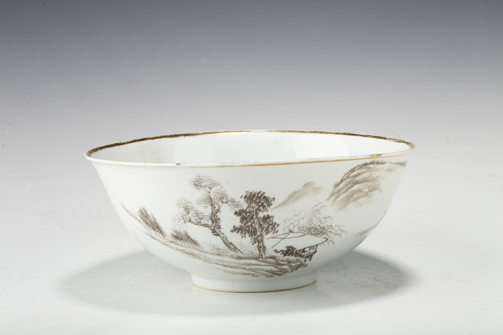 古玩陶瓷民國·訂燒款墨彩山水人物紋大碗真品鑒賞圖