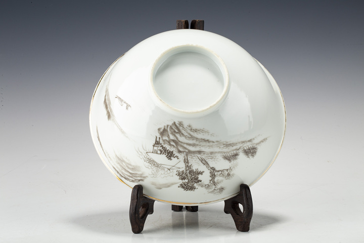 古玩陶瓷民國·訂燒款墨彩山水人物紋大碗真品鑒賞圖