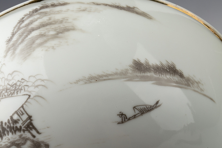 古玩陶瓷民國·訂燒款墨彩山水人物紋大碗真品鑒賞圖