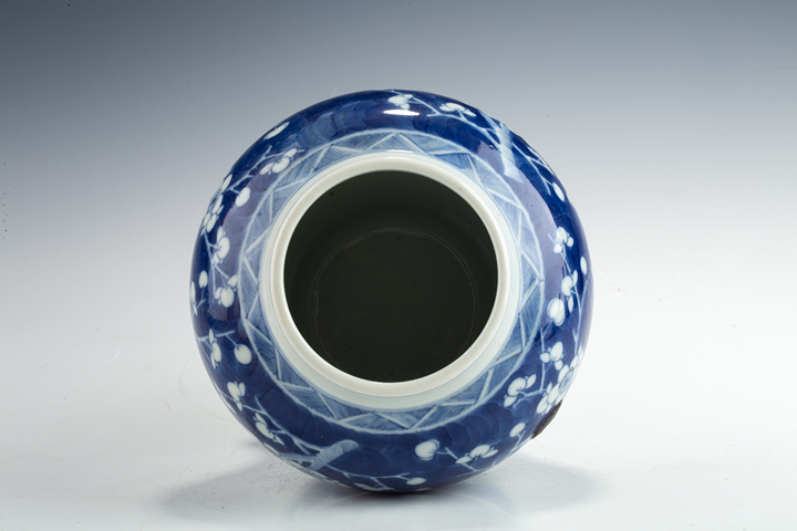 古玩陶瓷清晚·青花留白冰梅紋將軍罐真品鑒賞圖