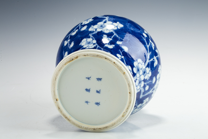 古玩陶瓷清晚·青花留白冰梅紋將軍罐真品鑒賞圖