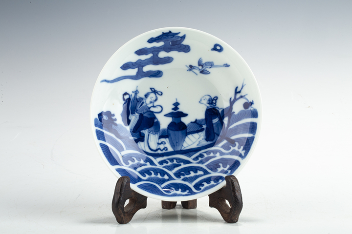 古玩陶瓷清道光·青花仙人乘槎紋蓋碗真品鑒賞圖